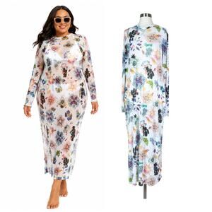 AFRM | Sheer Celestial Print Mesh White Maxi Dress 3X Plus Size Cover Up